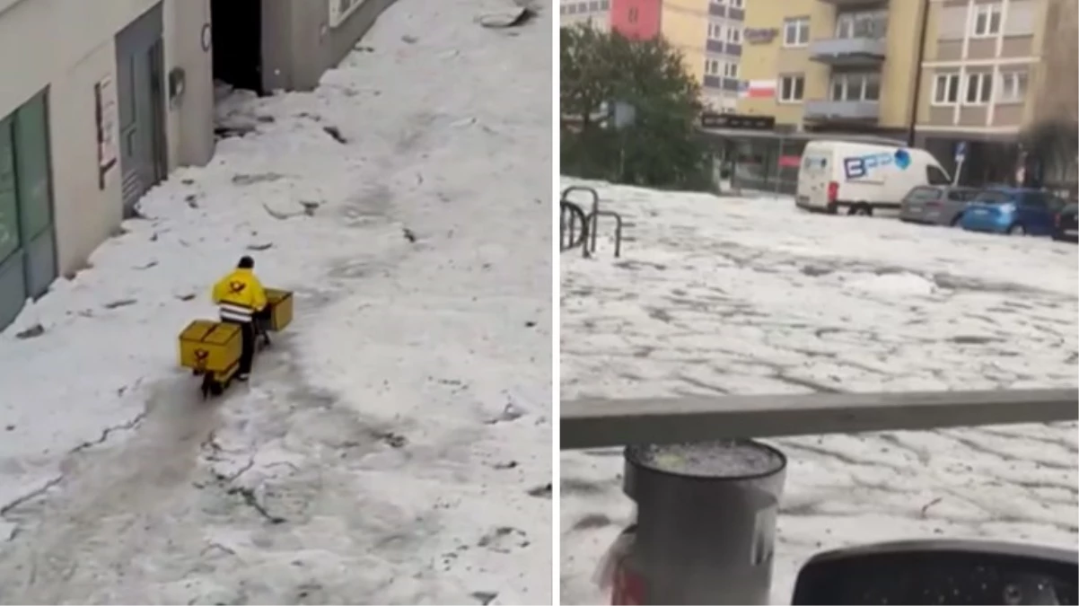 Almanya’yı dolu vurdu! Her yer beyaza büründü, yolları kar küreme makineleriyle temizlediler