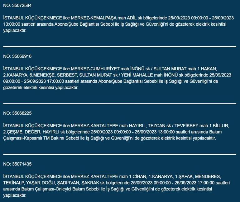 BEDAŞ duyurdu! İstanbul'da 21 ilçede elektrik kesintisi