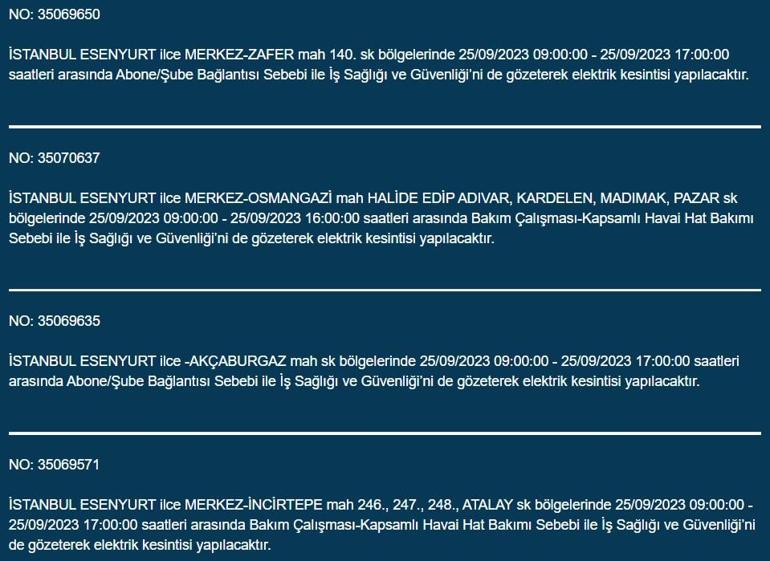 BEDAŞ duyurdu! İstanbul'da 21 ilçede elektrik kesintisi