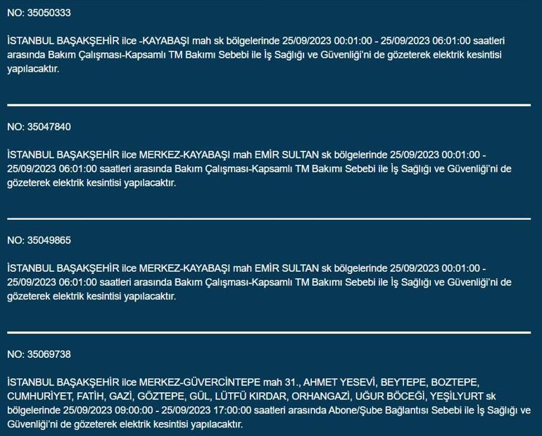 BEDAŞ duyurdu! İstanbul'da 21 ilçede elektrik kesintisi