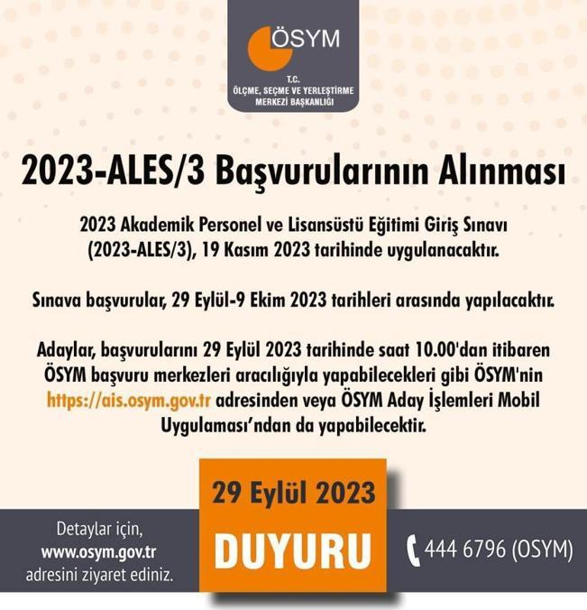ÖSYM duyurdu! 2023-ALES/3 başvuruları başladı
