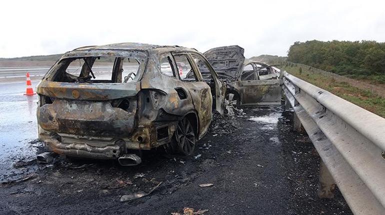 Kuzey Marmara Otoyolu'nda iki araç alev alev yandı! Yaralılar var