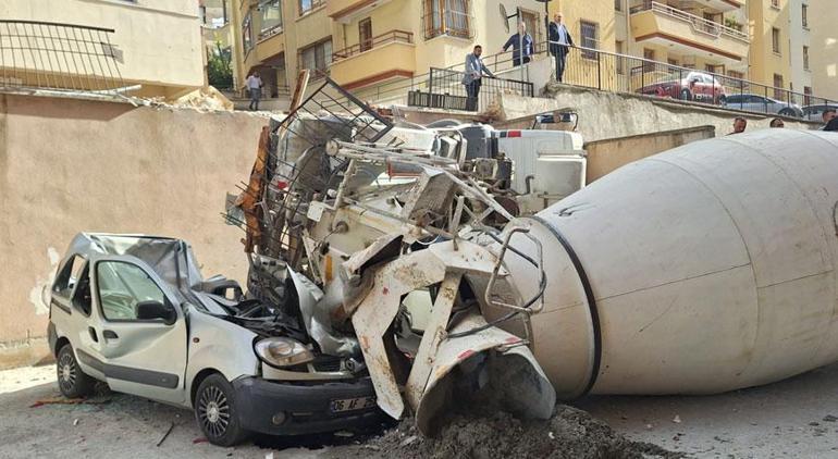 Beton mikseri dehşet saçtı! 4 araç kağıt gibi ezildi