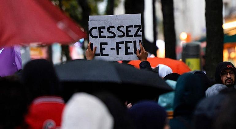 Macron'u hedef aldılar! Fransa'da Filistin protestosuna sert müdahale