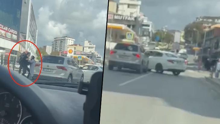 Pendik’te trafikte kavga! Araçla önünü kesip darp etti