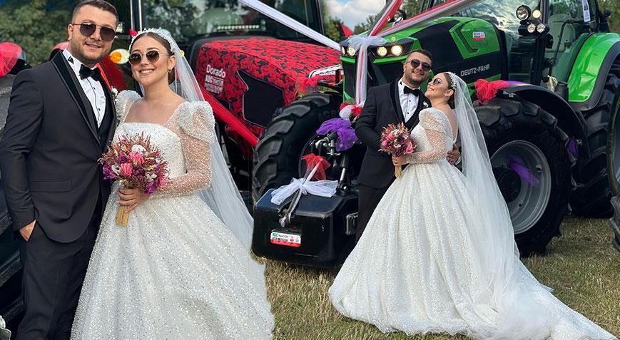 Çiftçilik yapan damadın geline traktörlü sürprizi