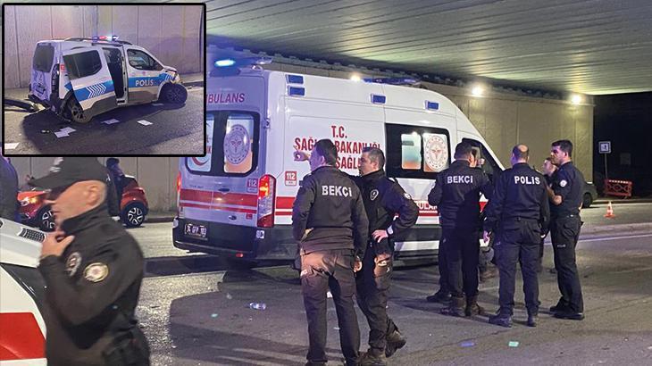 Maltepe’de hafriyat kamyonu polis aracına çarptı: 2 yaralı