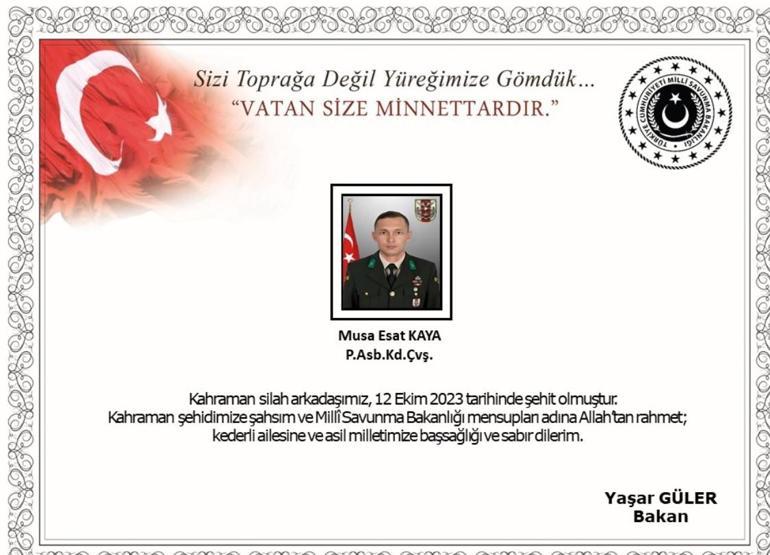 Pençe-Kilit bölgesinden acı haber: 1 şehit