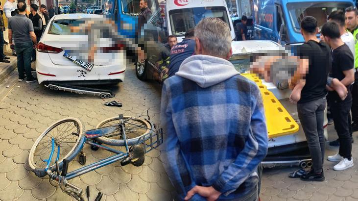 Mardin’de feci olay! Otomobile çarpan bisikletli arka camdan içeri girdi
