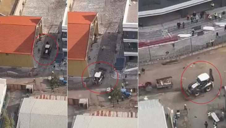 İzmir’de akılalmaz anlar! İşçileri kepçeyle böyle kovaladı