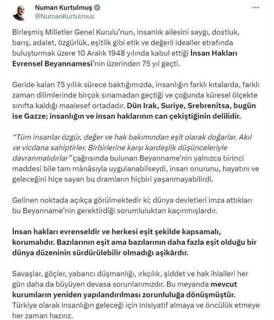 Numan Kurtulmuş: Tüm dünya için bir çıkış kapısı olmasını diliyorum