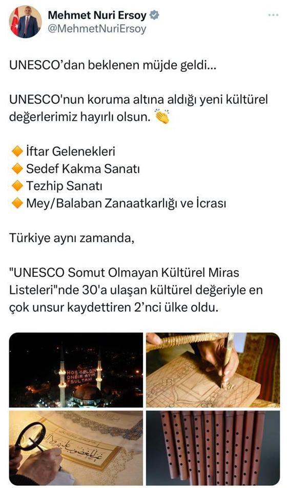 Bakan Ersoy açıkladı! 4 kültürel miras daha UNESCO listesinde