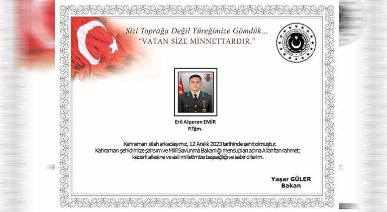 MSB acı haberi duyurdu! 1 askerimiz şehit oldu