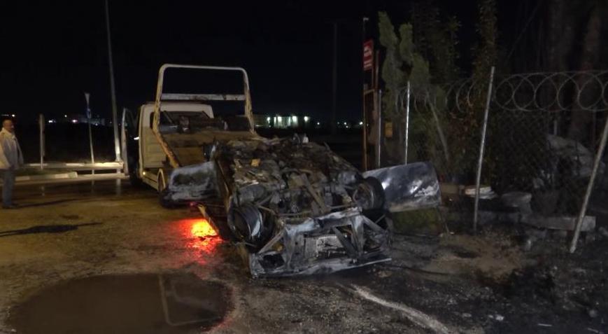 Takla atıp alev topuna dönen araçtan çıkıp olay yerinden kaçtı