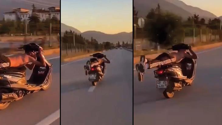 Muğla’da tehlikeli anlar! Motosikleti yatarak sürdü