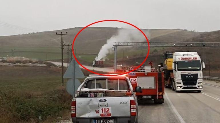 Tüp yüklü kamyon büyük paniğe neden oldu! Ekipler geldi yol trafiğe kapatıldı