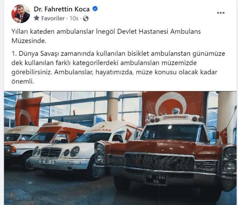 Bakan Koca'dan Bursa paylaşımı: Müze konusu olacak kadar önemli