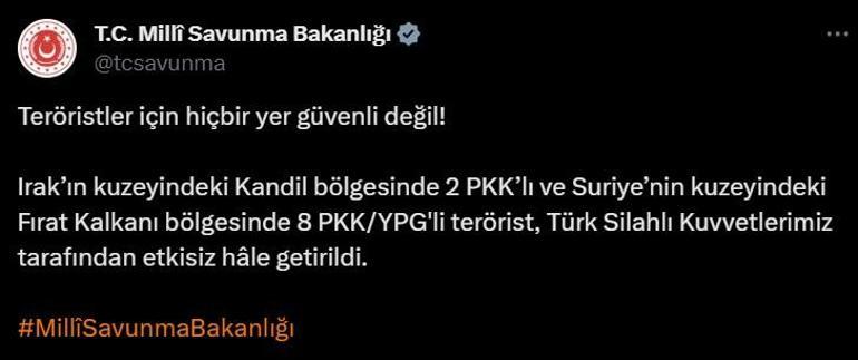 Son dakika... İki bölgede PKK'ya darbe: 10 terörist etkisiz hale getirildi