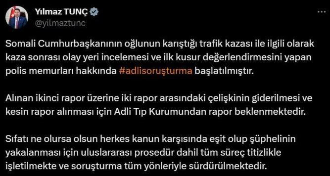 Somali Cumhurbaşkanı'nın karıştığı ölüm kazayla ilgili Bakan Tunç'tan yeni açıklama