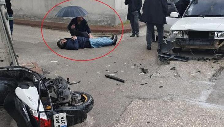 Yer: Bursa! Kazayı görür görmez koşarak geldi… Şemsiyeyle böyle bekledi