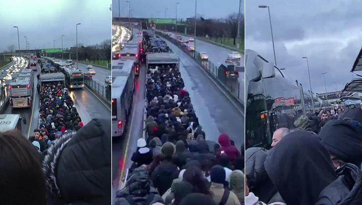 İstanbul’da metrobüs durağında yoğunluk