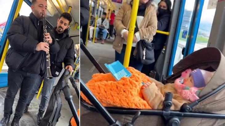 Bursa’da iç ısıtan anlar! Metroda ağlayan bebeği klarnetle uyuttular