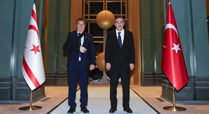 Cumhurbaşkanı Yardımcısı Yılmaz KKTC Başbakanı Üstel ve heyetini kabul etti