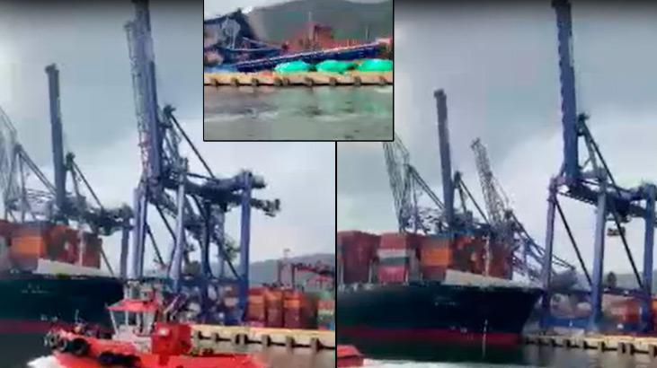 Son dakika… Limana yanaşan gemi kıyıya çarpınca vinçler devrildi