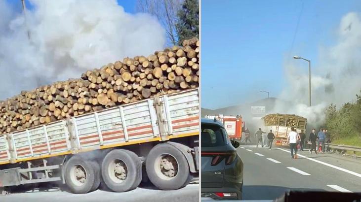 Sakarya’da ağaç yüklü TIR bir anda alev aldı
