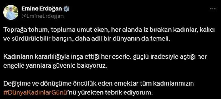 Emine Erdoğan'dan Dünya Kadınlar Günü mesajı