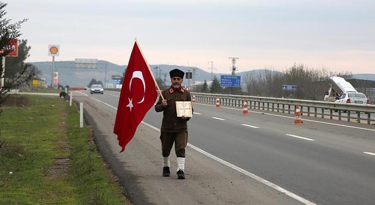 Çanakkale'ye yürüyen gazi torunu, 7’nci gününde Keşan'a ulaştı