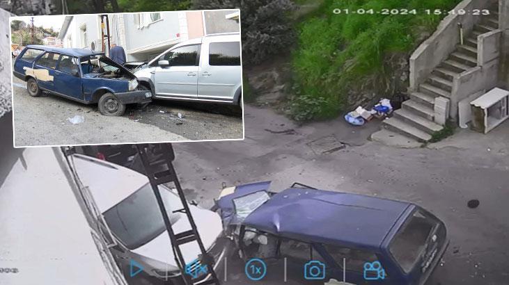 Sarıyer’de yokuş aşağı ilerleyen otomobil iki araca çarptı