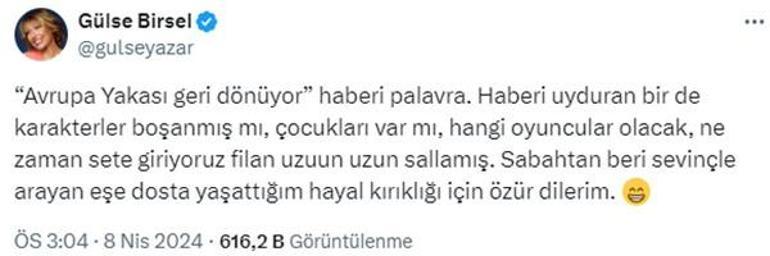 'Avrupa Yakası' dizisi geri mi dönüyor? Gülse Birsel'den açıklama