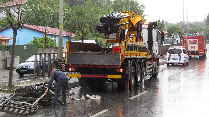 Beton mikseri bariyerleri parçaladı, karşı şeride geçti