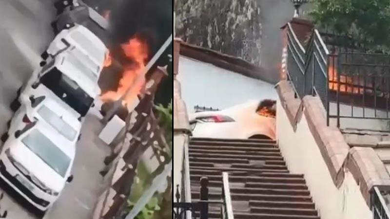 Park Halindeki Otomobilin Alevlere Teslim Olduğu Anlar Kamerada